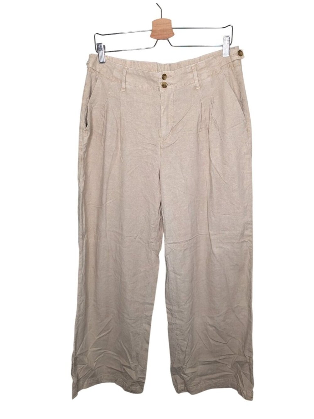 American Eagle Womens Beige Linen Blend Wide Leg Baggy Trousers Pants Size 8